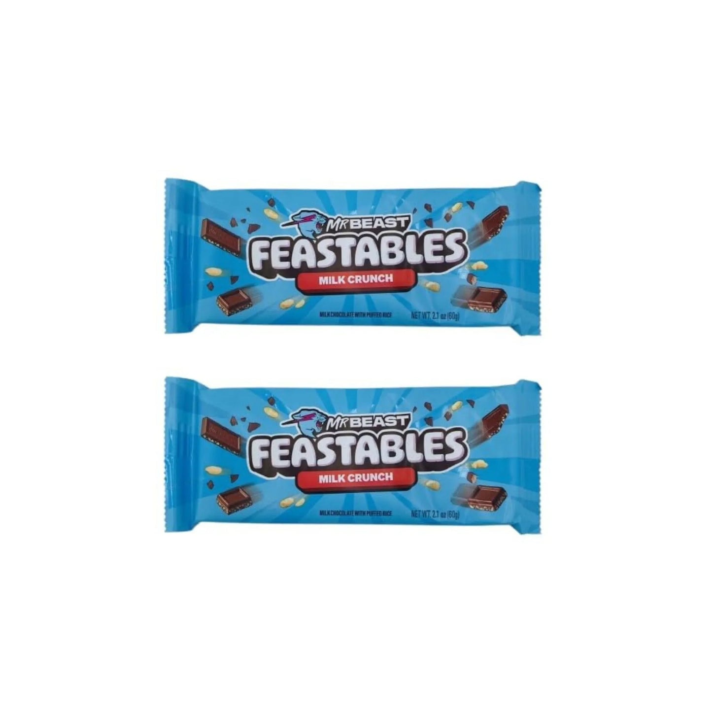 Mr.Beast Feastables Milk Crunch Chocolate 60g (Pack of 2)