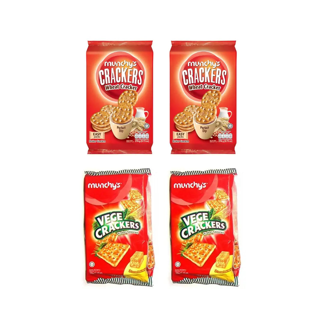 Munchy's Crackers Wheat Cracker 322g (Pack of 2) + Munchy's Vege Crackers 300g (Pack of 2) [Comb Pack]
