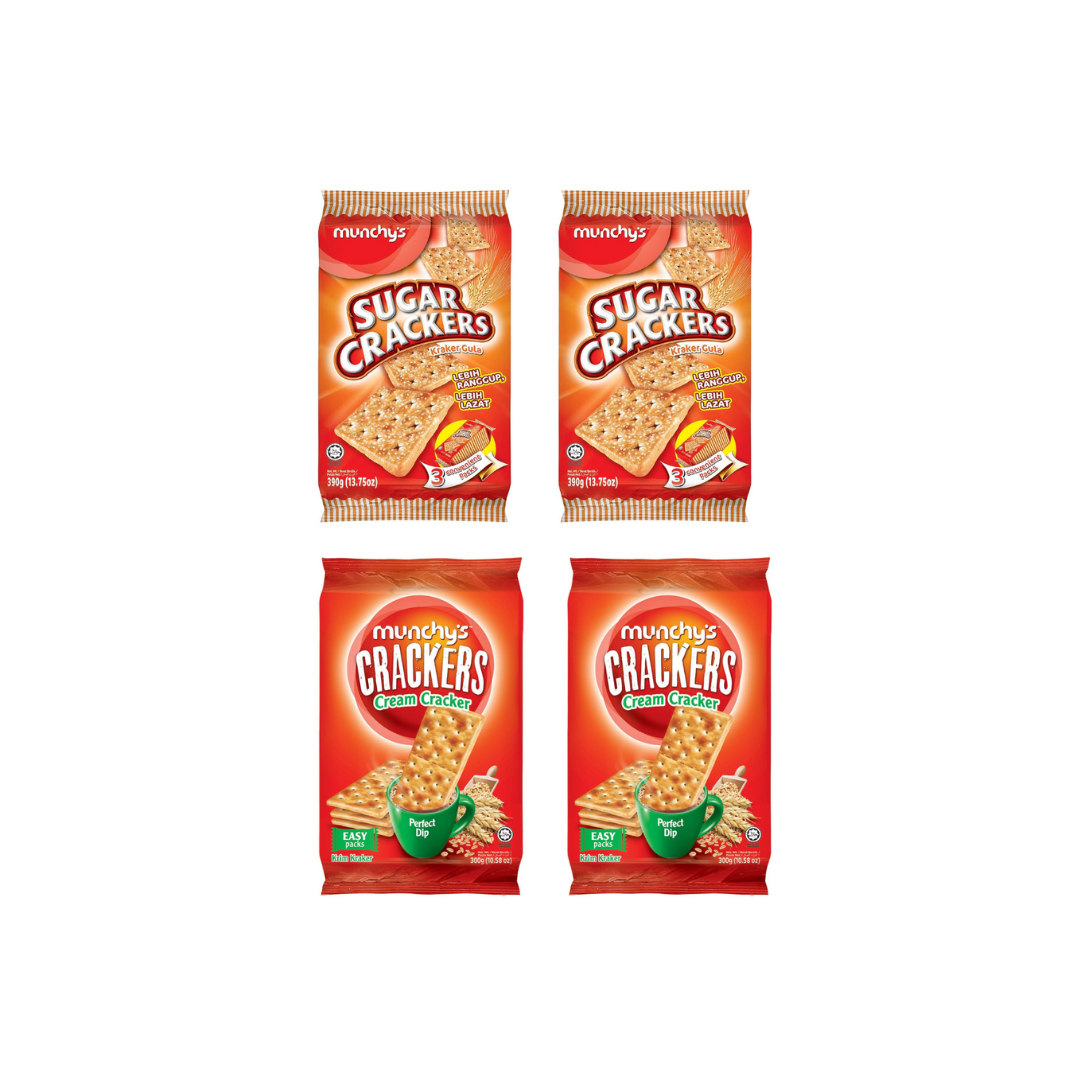 Munchy's Cream Crackers 350g (Pack of 2) + Munchy's Sugar Crackers 300g (Pack of 2) [Combo Pack]
