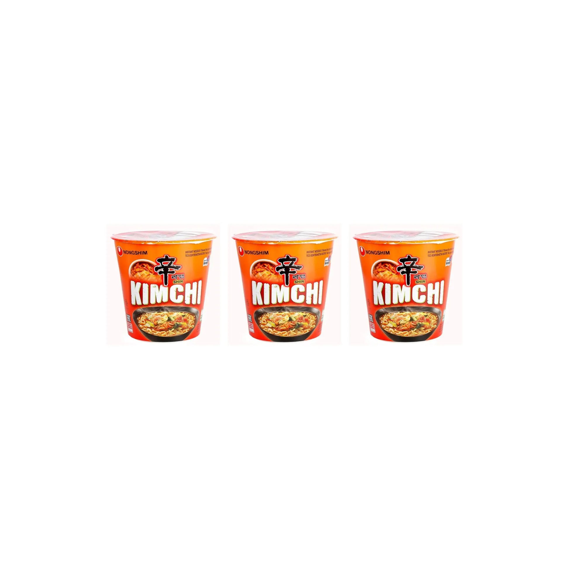 Nongshim Kimchi Cup Noodles 75g pack of 3 spicy Korean ramen cups