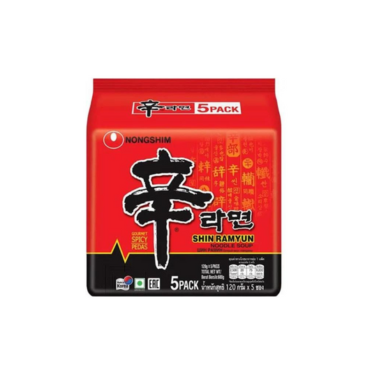 Nongshim Shin Ramyun Korean Style Spicy Noodle 600g (pack of 5)