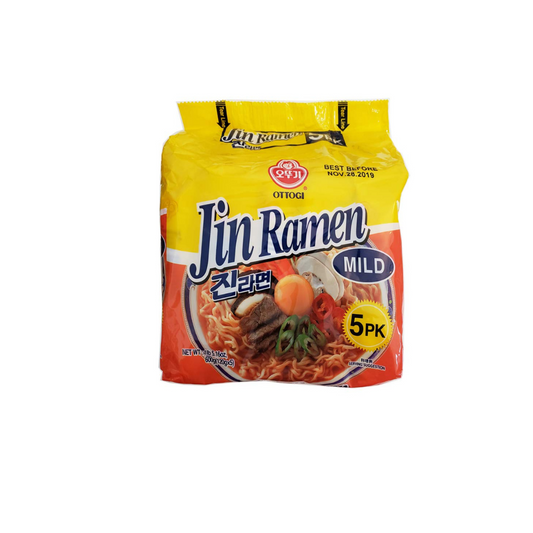 Ottogi Jin Ramen Korean Style Instant Vegetarian Noodles Mild Flavor 120 Gm, (Pack Of 5)