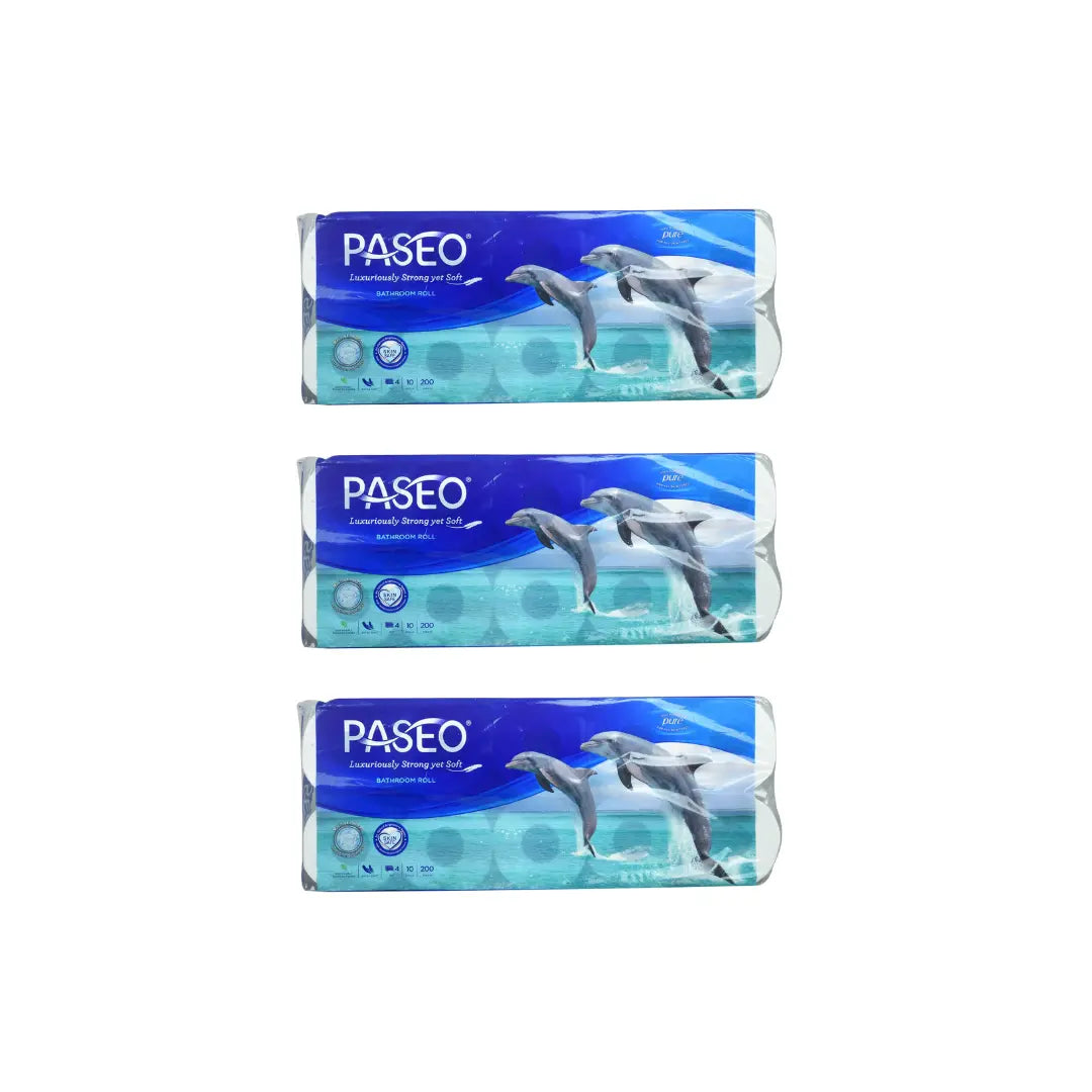 Paseo Dolphin Luxuriously Extra Soft 4 Ply Toilet Paper 10 Toilet Rolls, 9.9 x 11.4 cm (pack of 3)