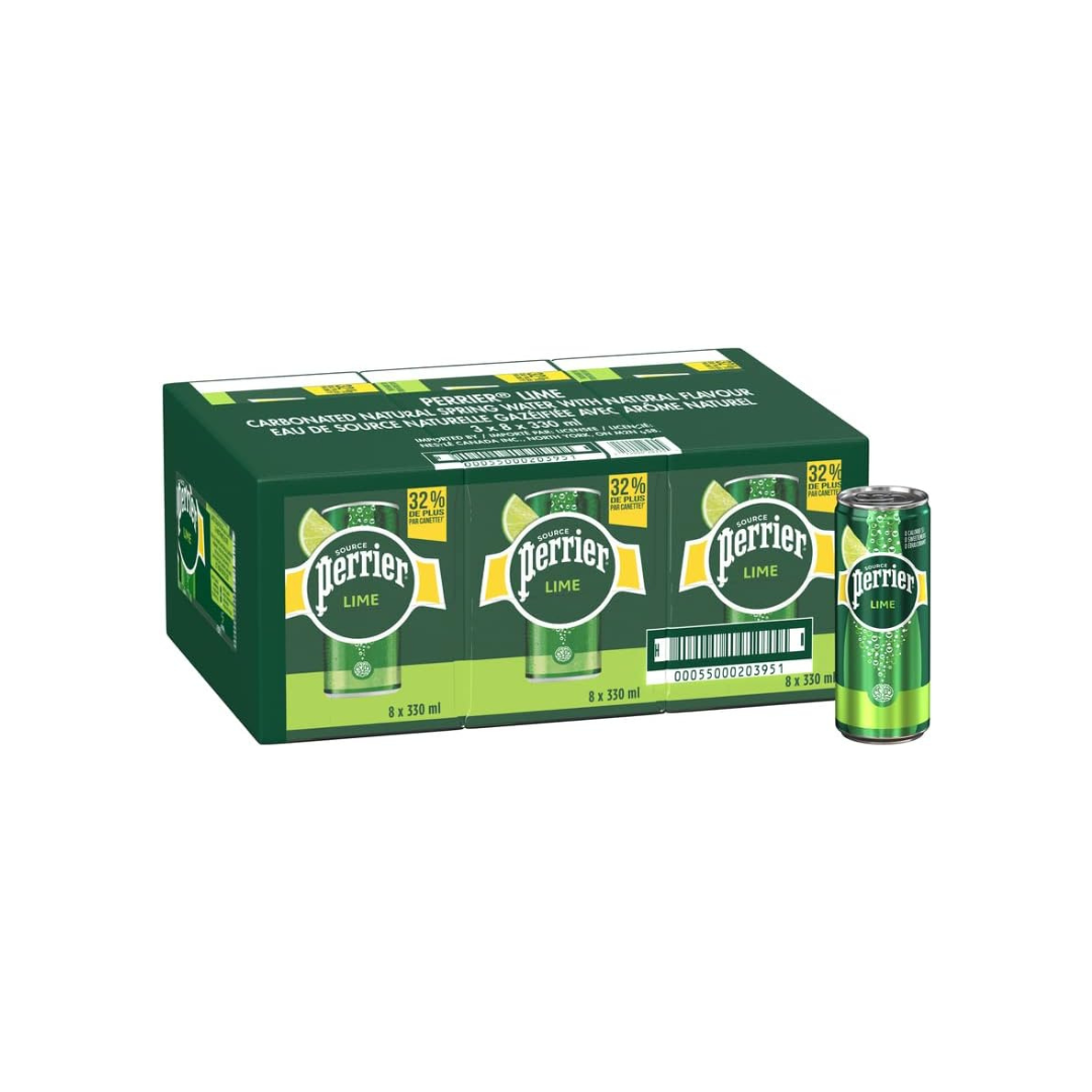 Perrier Lime Carbonated Natural Spring Water 330ml cans (pack of 24)