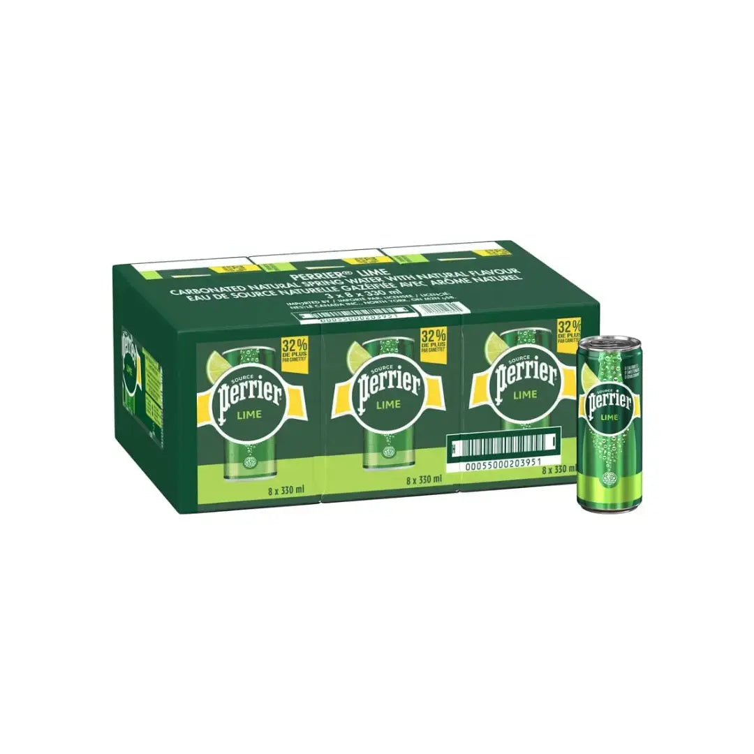 Perrier lime sparkling water cans 330ml pack of 24

