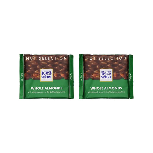 Ritter Sport Nut Selection Whole Almonds Bar 100g (Pack of 2) 