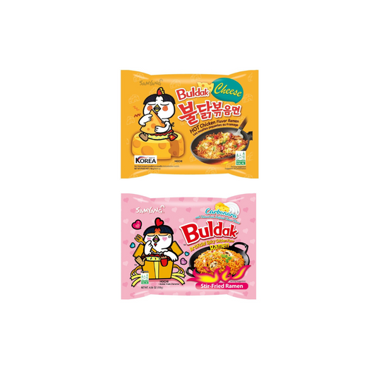 Samyang Carbonara Hot Chicken 130g + Buldak FIRE CHICKEN CHEESE Ramen Instant Noodles (Pack of 2) (Combo)