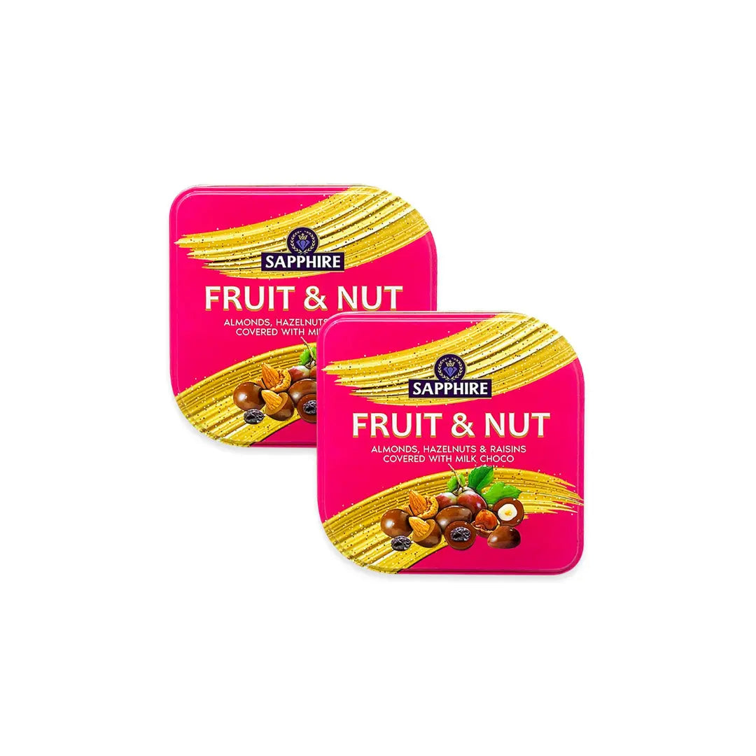 Sapphire Fruit & Nut Chocolate Coated Almonds, Hazelnut & Raisins 90g (Pack of 2)