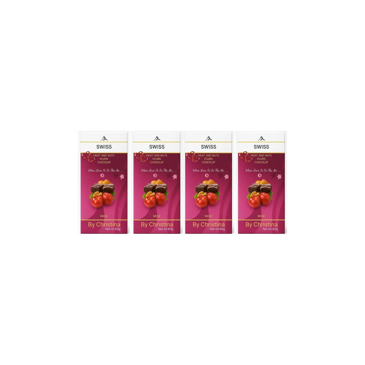 Swiss Fruit Nuts Plums Chocolate Bar 80g Pack of 4