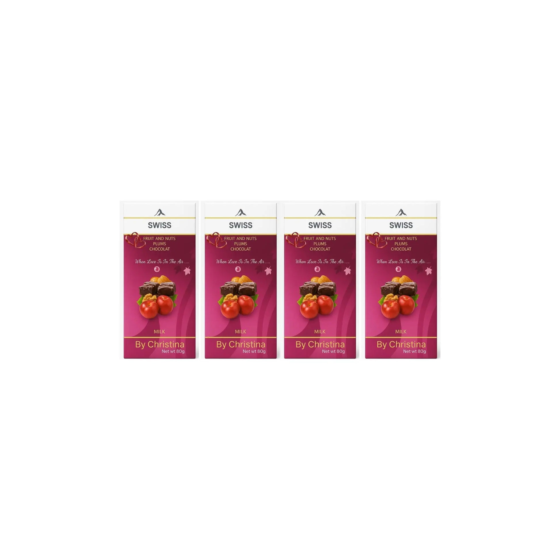 Swiss Fruit Nuts Plums Chocolate Bar 80g Pack of 4