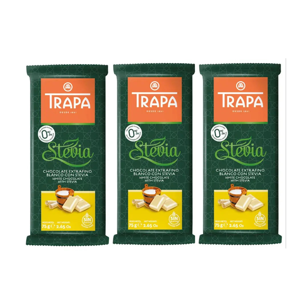 Trapa Blanco con Stevia White Chocolate Bar 75g (Pack of 3)