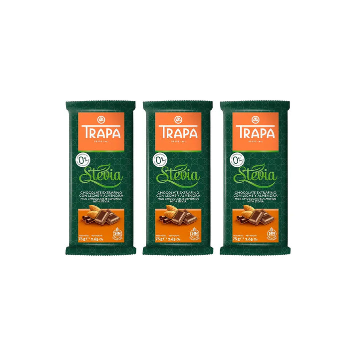 Buy Trapa Milk Chocolate with Almonds & Stevia 75g (Pack of 3)