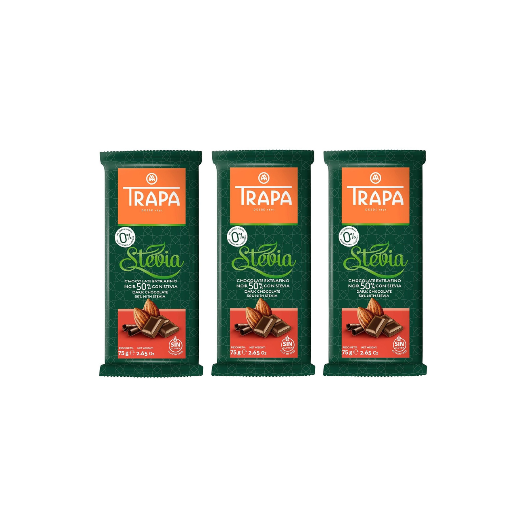 Trapa Stevia Bar Chocolate Dark 50% 75gm (Pack Of 3)