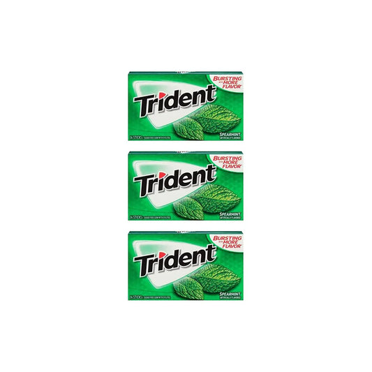 Trident Sugar Free Chewing Gum Spearmint, 14 Sticks, 26g (Pack of 3)