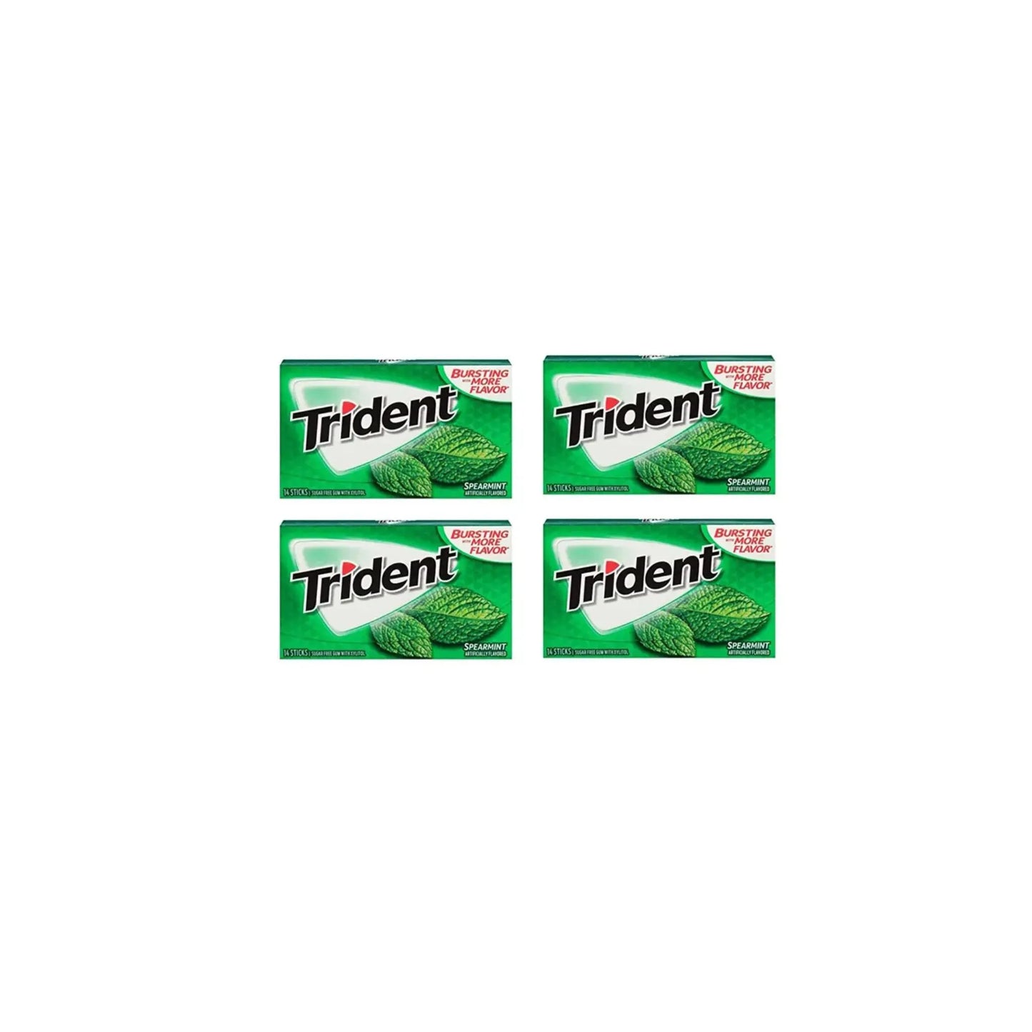 Trident Sugar Free Chewing Gum Spearmint, 14 Sticks, 26g (Pack of 4)