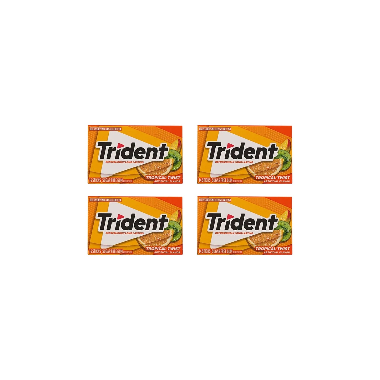 Trident Imported Tropical Twist Sugar Free Gum Sticks, 14 pcs (Pack of 4)