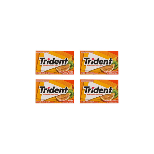 Trident Imported Tropical Twist Sugar Free Gum Sticks, 14 pcs (Pack of 4)