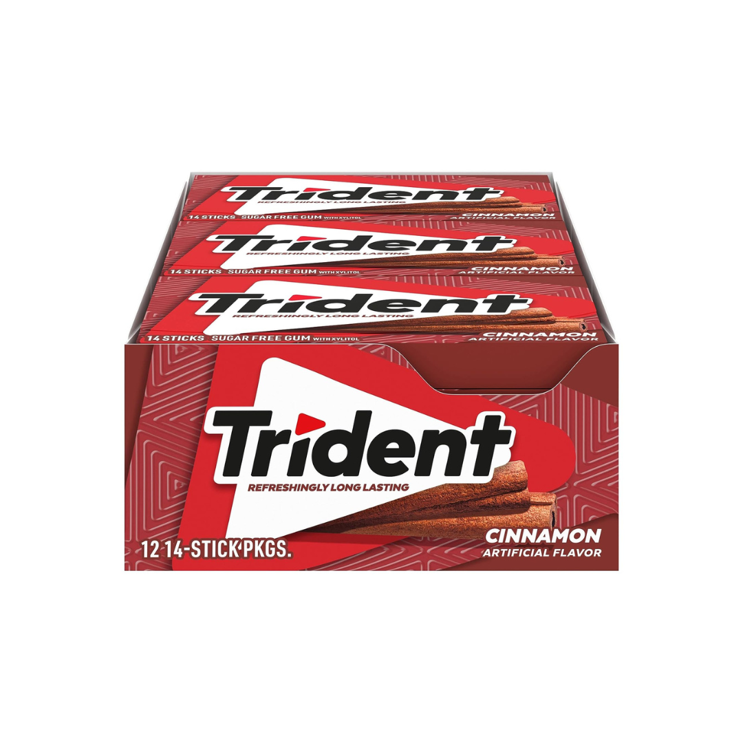 Trident Cinnamon Sugar Free Chewing Gum Pack of 12 - 14 Sticks per Pack