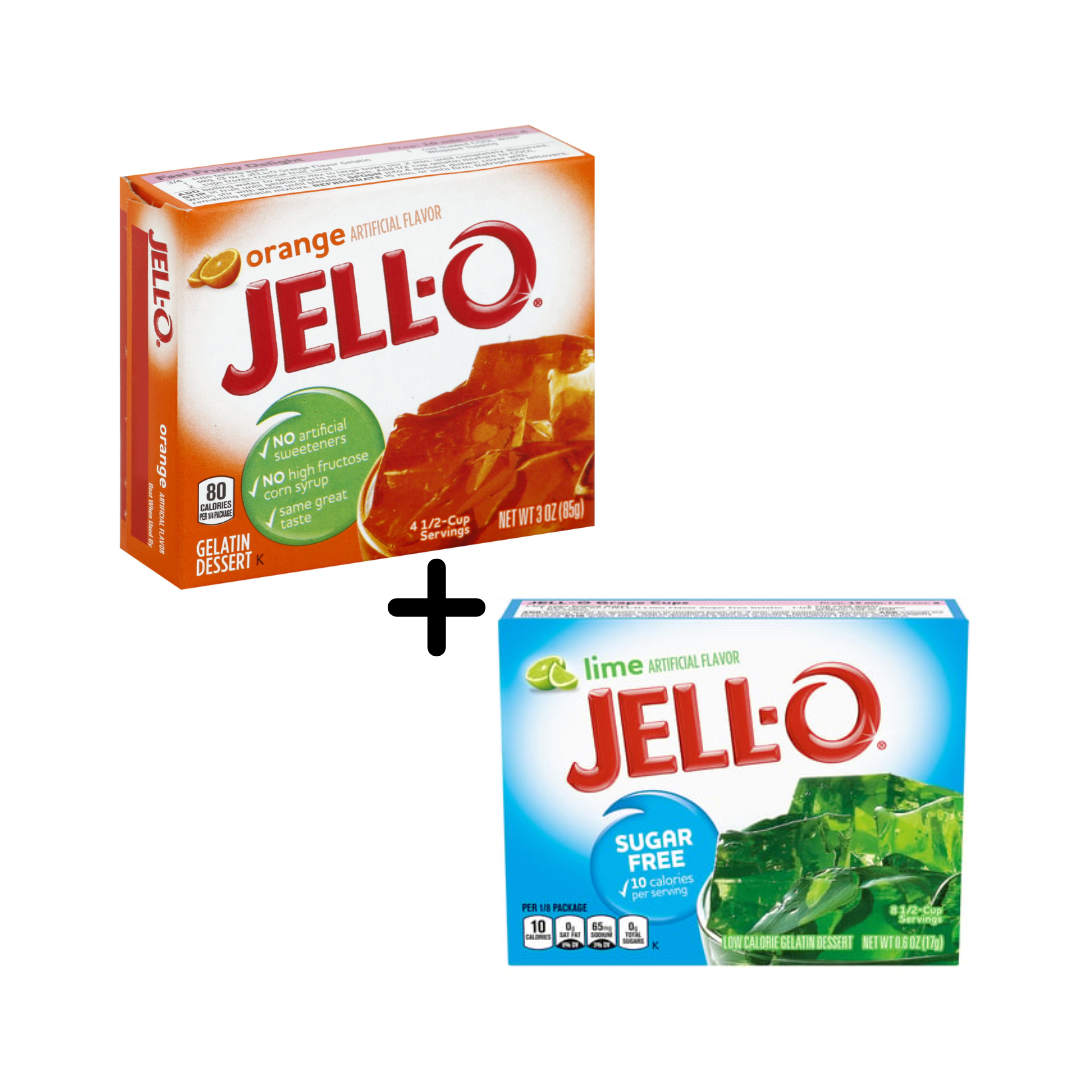 Gelatin Jell-O Orange sugar free Gelatin jelly 8.5g + Jell-O Lime Sugar Free Gelatin Dessert Mix 8.5g (Combo Pack)