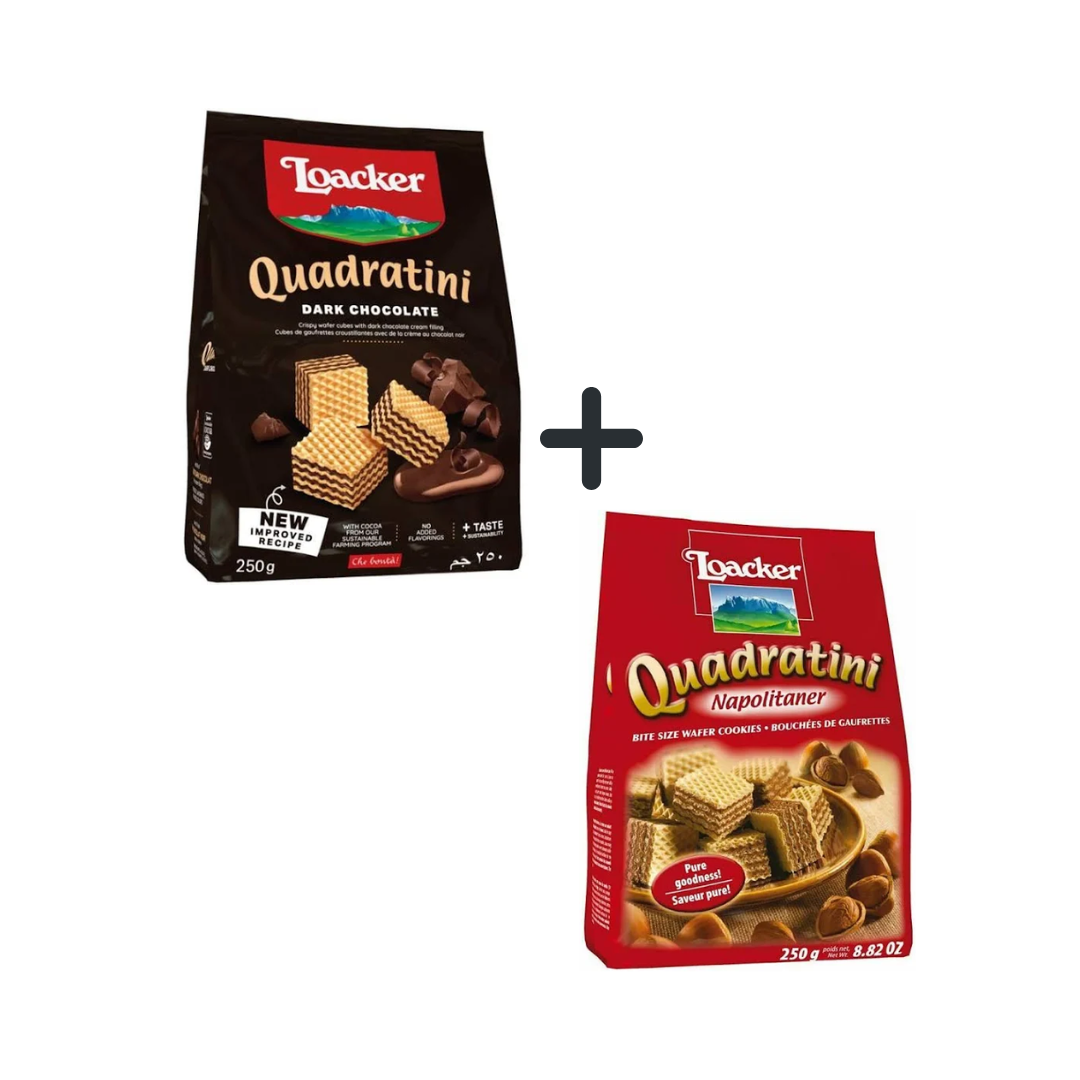 luckystore Biscuits & Cookies Loacker Quadratini Dark Chocolate 250g + Loacker Quadratini Napolitaner Wafers 250g (Combo Pack)