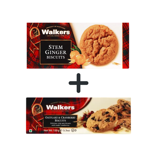 luckystore Biscuits & Cookies > New Arrivals Walkers Oat Flakes & Cranberry Biscuits 150G + Walkers Stem Ginger Biscuits Imported Cokies Biscotti 150g (Combo Pack)