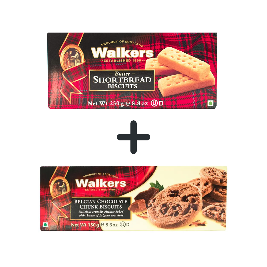 Buy Walkers Butter Shortbread Biscuits Fingers and Walkers Belgian Chocolate Chunk Biscuits Combo Pack