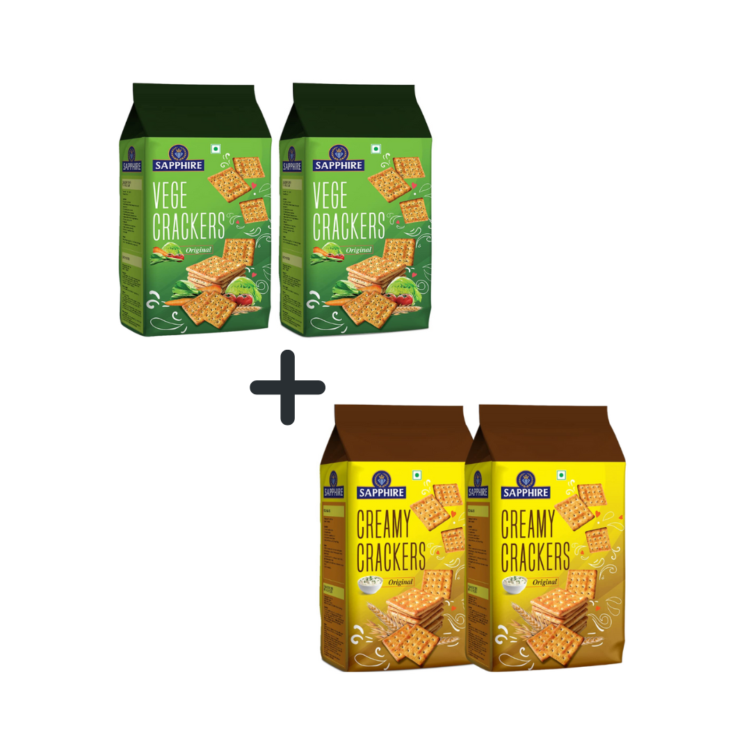 luckystore Biscuits & Cookies Sapphire Creamy Crackers 350g (Pack of 2) + Sapphire Vege Crackers Original 350g (Pack of 2) (Combo Pack)