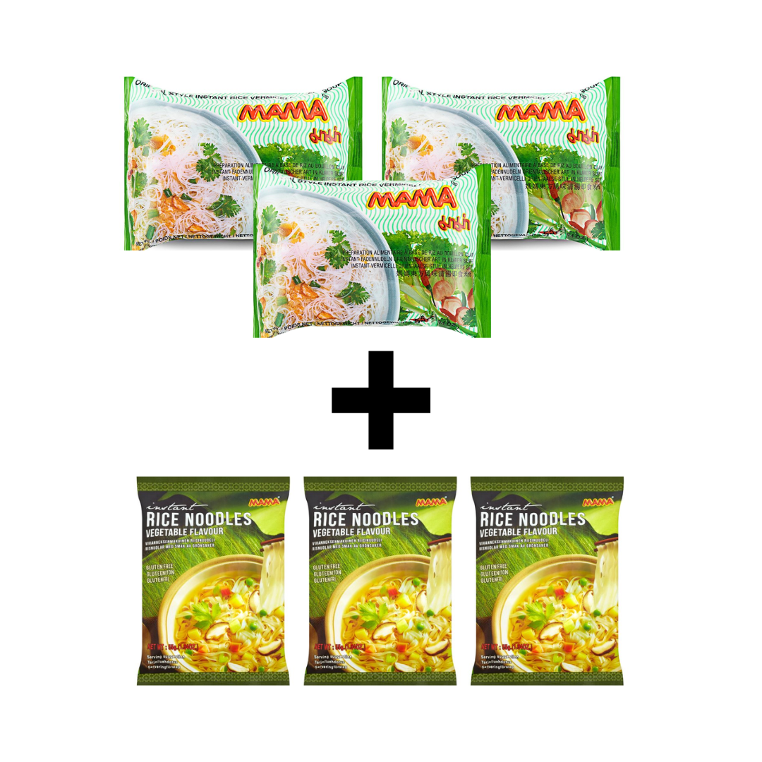 luckystore Noodles Mama Instant Rice Noodles Gluten Free 55g (pack of 3) + Mama Instant Rice Noodles - Vegetable Flavour, 55 g (Pack of 3)