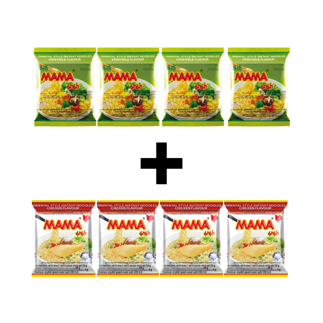 luckystore Noodles Mama Vegetable Instant Noodles 60g (Pack of 4) + Mama Oriental Chicken Noodles 55gm (pack of 4)