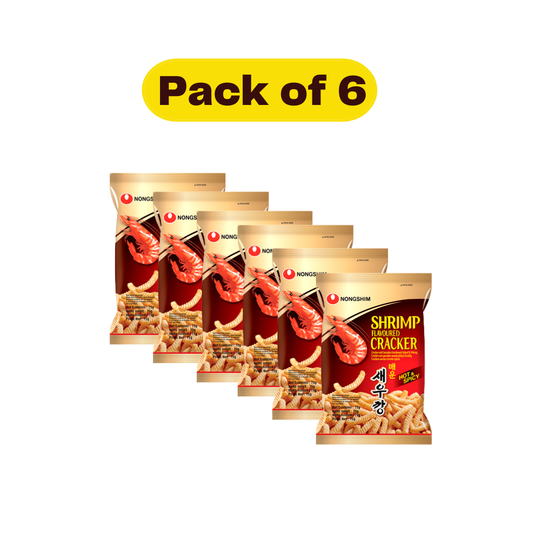 luckystore Pan Asian Products > Korean Nongshim Shrimp Flavoured Cracker Hot & Spicy 75g (Pack of 6)