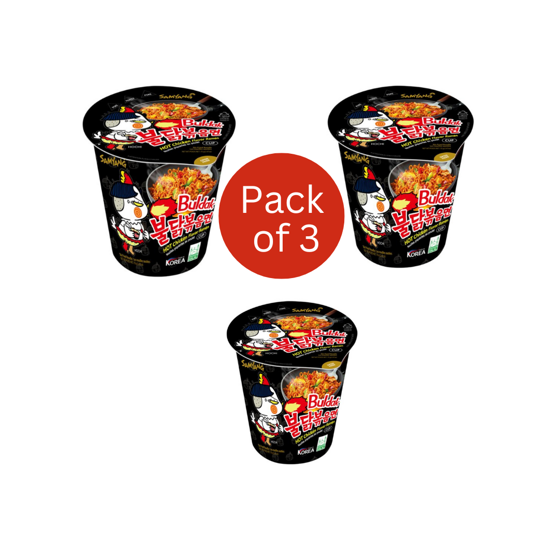 luckystore Imported Products > Noodles Samyang Hot Chicken Flavour Cup Ramen 70G (Buldak/Black) (Pack of 3)