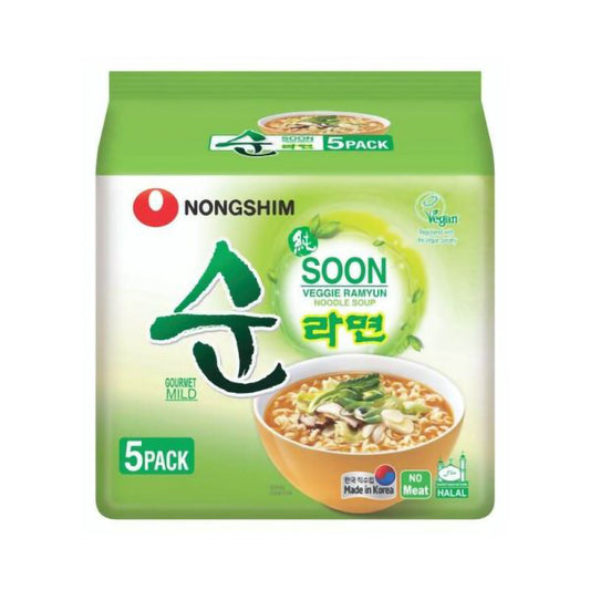 luckystore Pan Asian Products > Noodles > Vegan Nongshim Soon Veggie Ramyun Noodle Soup 112g X 5 Pack