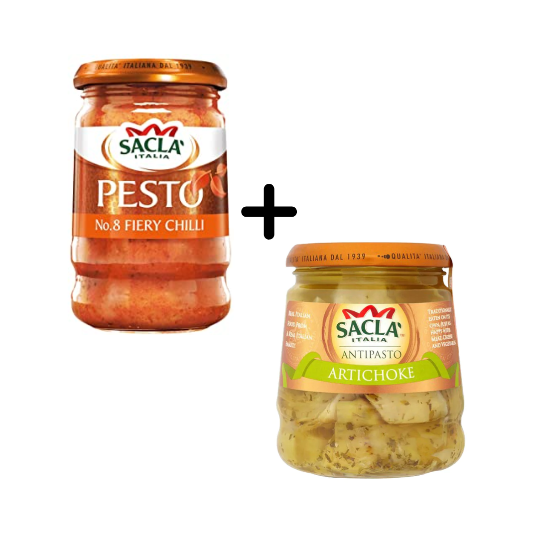 luckystore Sauces - Spreads > New Arrivals Sacla Fiery Chilli Pesto, 190g + Sacla Artichoke Antipasto 285g (Combo Pack)