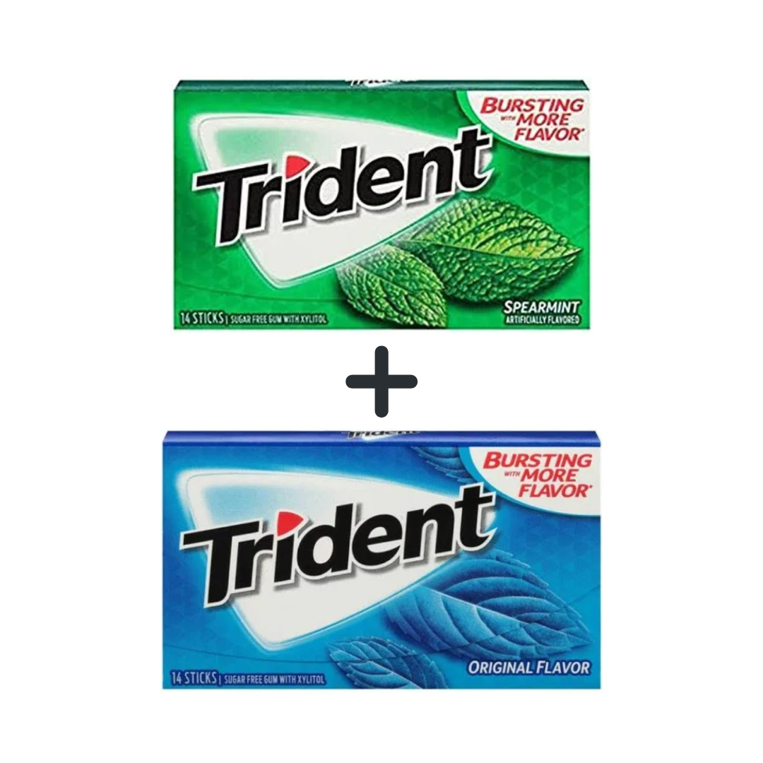 luckystore Toffees & Chewing Gums Trident Sugar Free Chewing Gum Spearmint, 14 Sticks, 26g + Trident Sugarfree Original Flavoured, 14 Sticks 26g (Combo Pack)