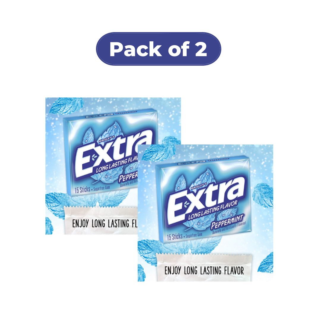 luckystore Toffees & Chewing Gums Wrigley's Extra Peppermint Sugar free Gum 60g, 15 Sticks (Pack of 2)