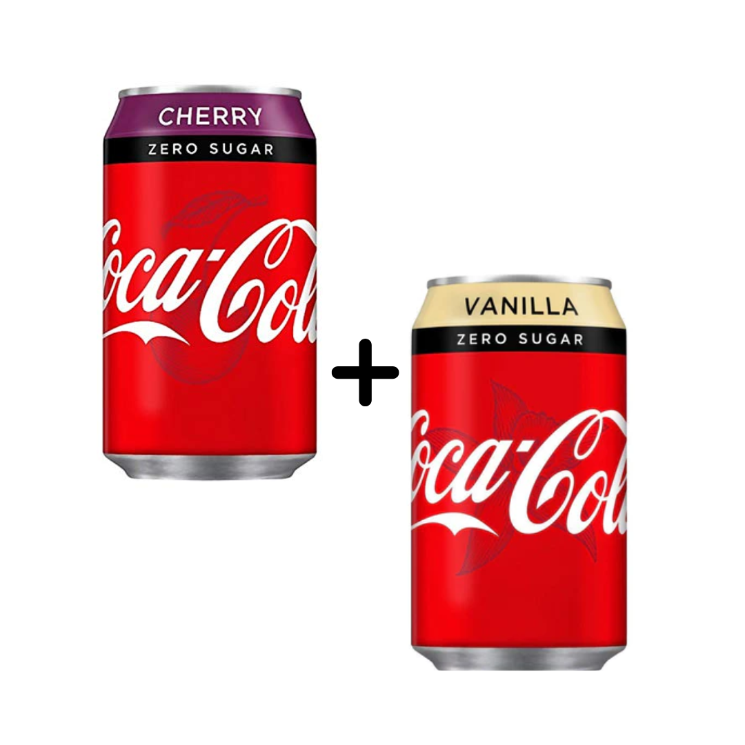 Coca Cola Cherry Zero Sugar Drink Imported 330ml + Coca Cola Vanilla Zero Sugar Drink Imported 330ml Imported (Combo Pack)