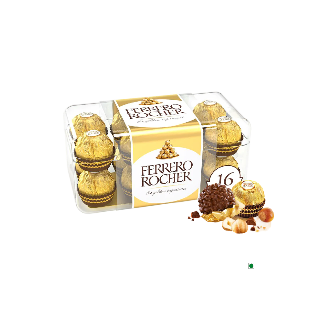 luckystore.in ferrero rocher chocolate > Ferrero Rocher, Exquisite Hazelnut and Milk Chocolate Premium Gift Box - 16 Praline, 200g