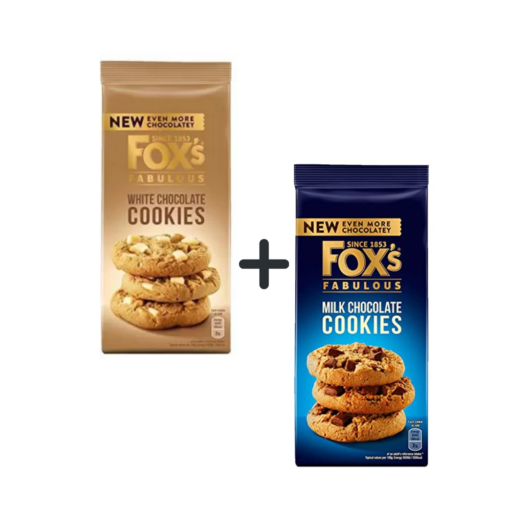 Fox's Fabulous White Chocolate Cookies and Milk Chocolate Cookies