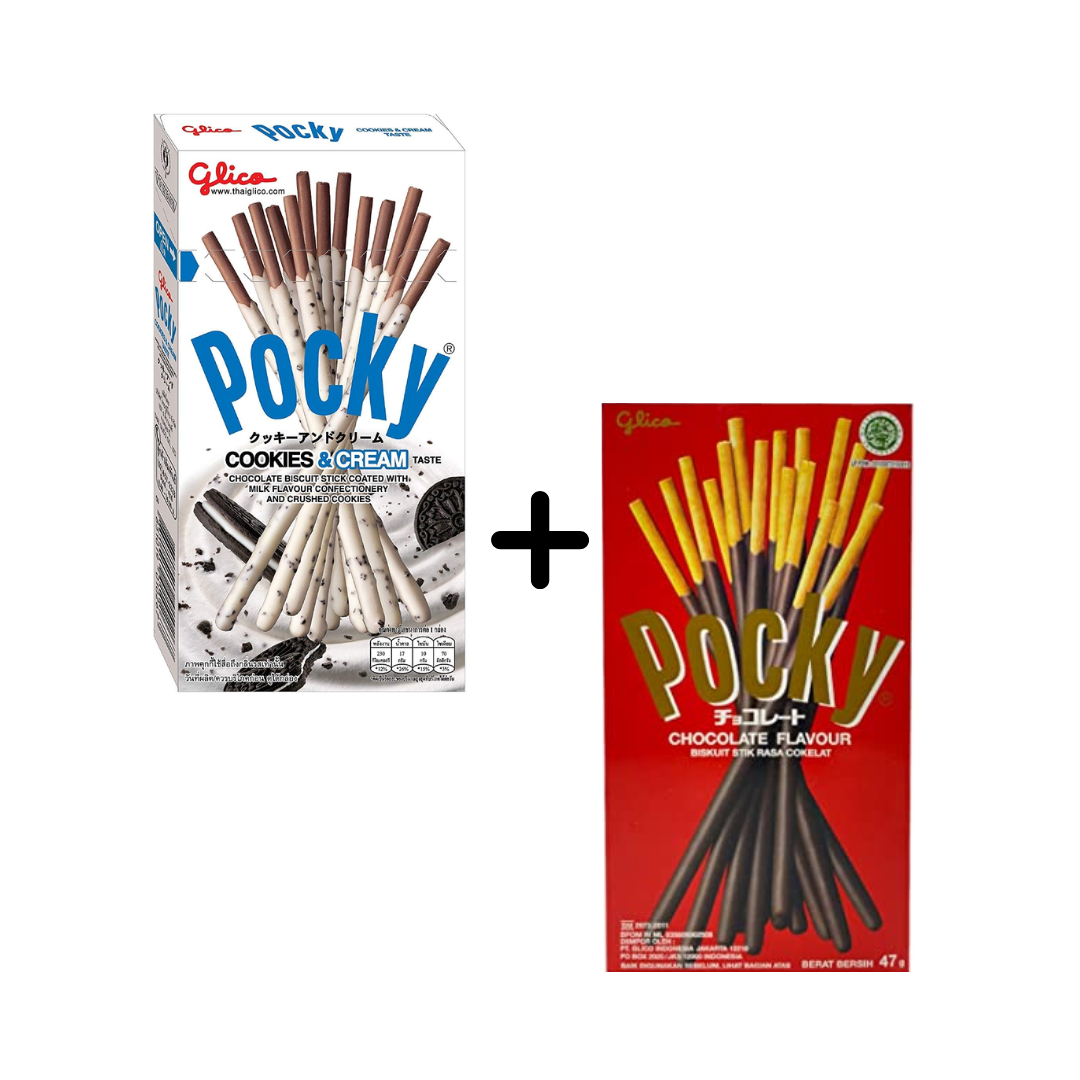 Glico Pocky Cookies & Cream Biscuits Sticks 47g + Glico Pocky Chocolate Flavour Biscuits Sticks 47g (Combo Pack)