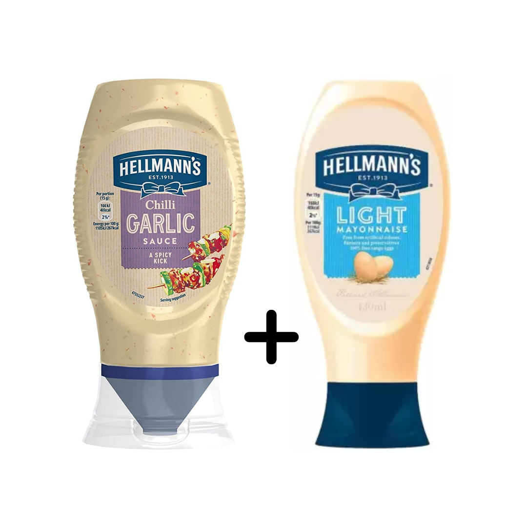 Buy Hellmann's Light mayonnaise Squeeze + Hellmann's Garlic Chilli Sauce Combo Pack