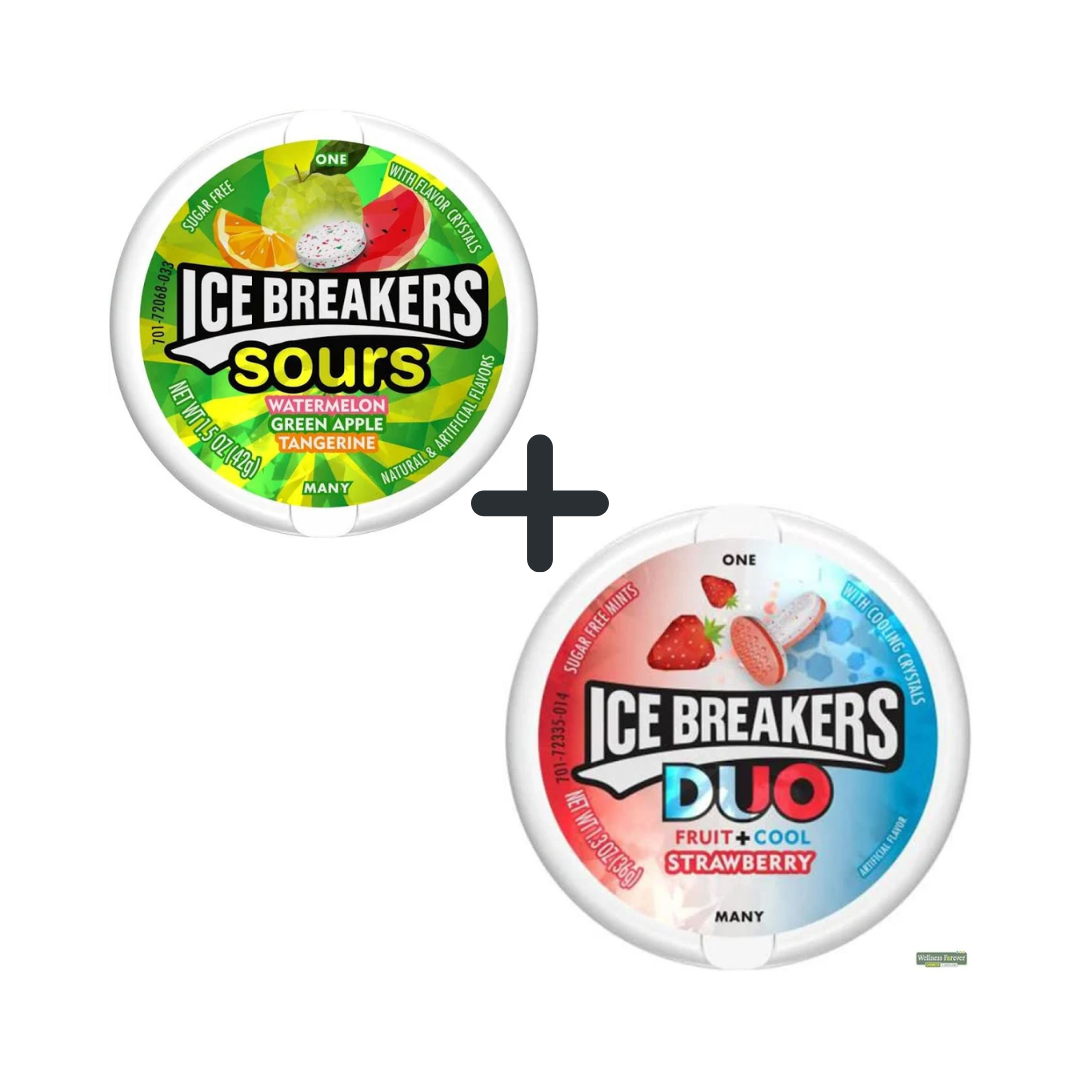 Ice Breakers Sours Sugar Free Mints, Ice Breakers, Sugar Free Duo Mints, Strawberry Fruit and Cool