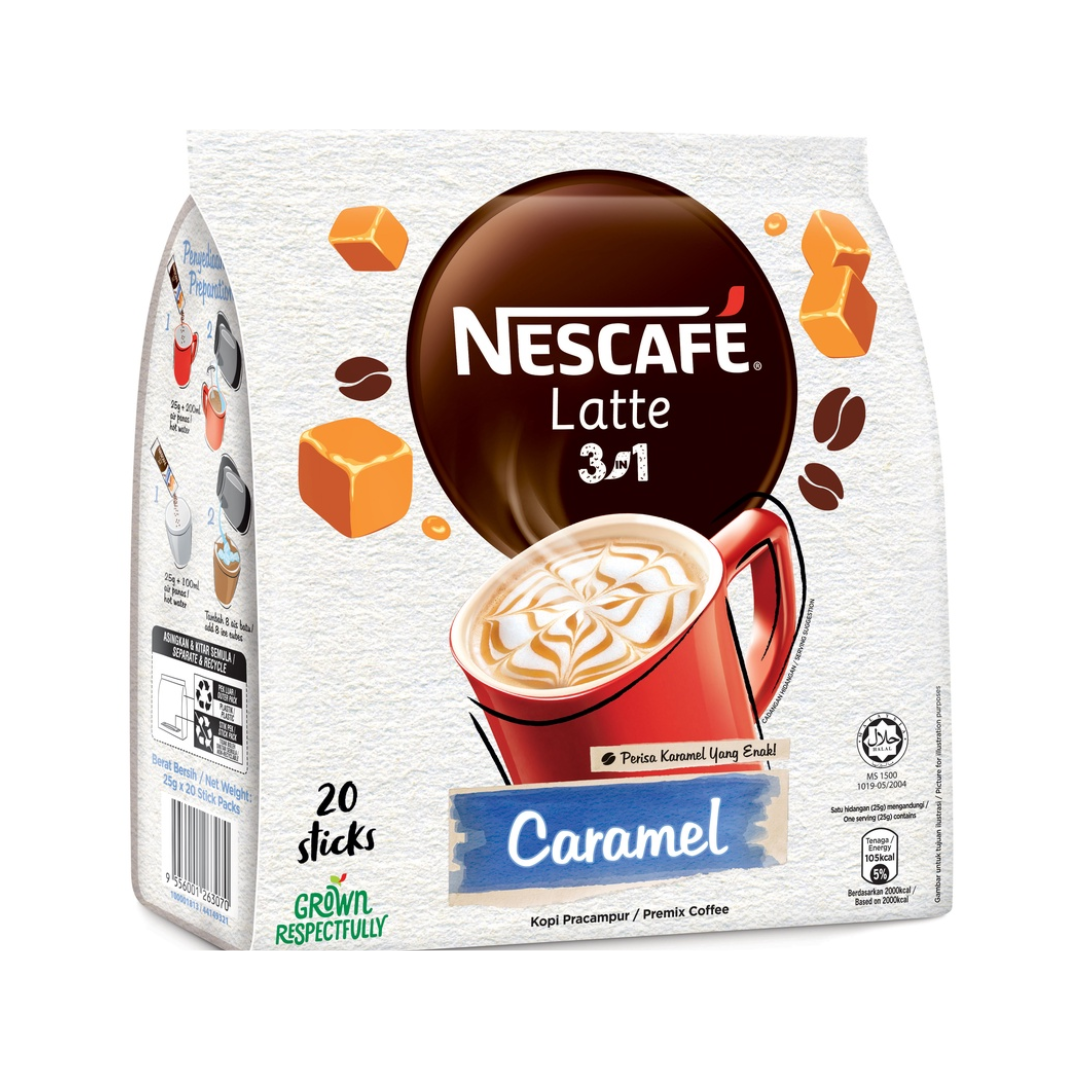 Nescafe Mild & Smooth, Latte Caramel, Coffee, 15 sticks